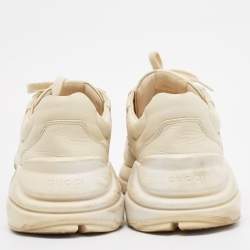 مملوكة مسبقًا Gucci Cream Leather Rhyton Lace Up Sneakers Size 44