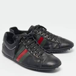 Gucci Black Leather Web Low Top Sneakers Size 41