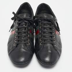 Gucci Black Leather Web Low Top Sneakers Size 41