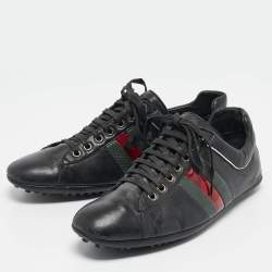 Gucci Black Leather Web Low Top Sneakers Size 41