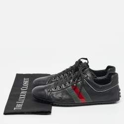 Gucci Black Leather Web Low Top Sneakers Size 41