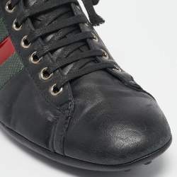 Gucci Black Leather Web Low Top Sneakers Size 41