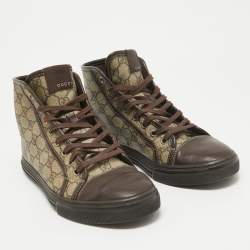 Gucci Brown GG Canvas and Leather High Top Sneakers Size 41