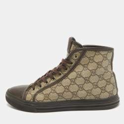 Gucci Brown GG Canvas and Leather High Top Sneakers Size 41
