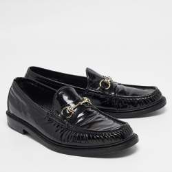 Pre Owned Gucci Black Patent Leather Driver Loafers Size 45