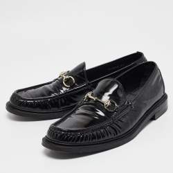 Pre Owned Gucci Black Patent Leather Driver Loafers Size 45