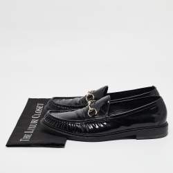 Pre Owned Gucci Black Patent Leather Driver Loafers Size 45