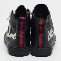 Gucci Black Leather Web High Top Sneakers Size 40