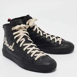 Gucci Black Leather Web High Top Sneakers Size 40