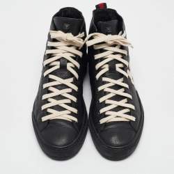 Gucci Black Leather Web High Top Sneakers Size 40