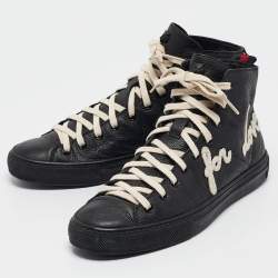 Gucci Black Leather Web High Top Sneakers Size 40