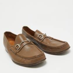 Gucci Brown Leather Horsebit Loafers Size 44.5