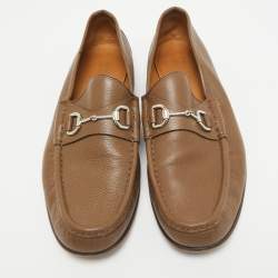 Gucci Brown Leather Horsebit Loafers Size 44.5