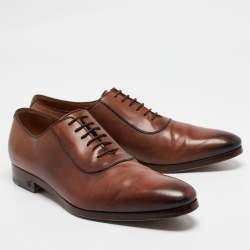 Gucci Brown Leather Lace Up Oxfords Size 44.5
