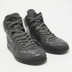 Gucci Grey Canvas and Leather High Top Sneakers Size 41.5