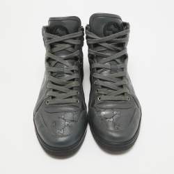Gucci Grey Canvas and Leather High Top Sneakers Size 41.5
