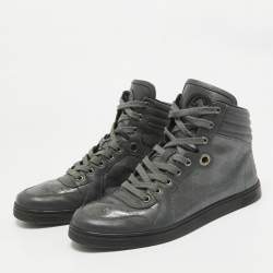 Gucci Grey Canvas and Leather High Top Sneakers Size 41.5