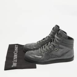 Gucci Grey Canvas and Leather High Top Sneakers Size 41.5