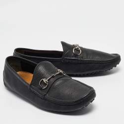 Gucci Black Leather Driver Loafers Size 44