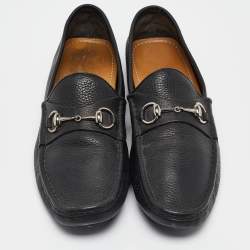 Gucci Black Leather Driver Loafers Size 44