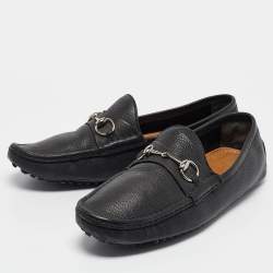 Gucci Black Leather Driver Loafers Size 44