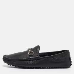 Gucci Black Leather Driver Loafers Size 44