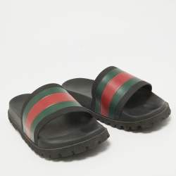 Pre Owned Gucci Black Rubber Slide Sandals Size 43