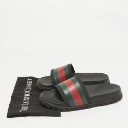 Pre Owned Gucci Black Rubber Slide Sandals Size 43