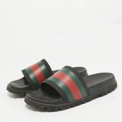 Pre Owned Gucci Black Rubber Slide Sandals Size 43