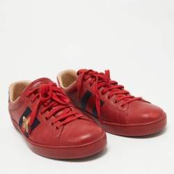 Gucci Red Leather Web Ace Sneakers Size 44.5