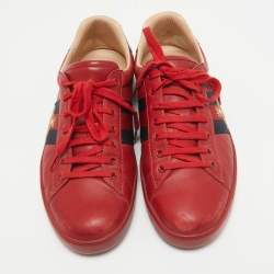 Gucci Red Leather Web Ace Sneakers Size 44.5