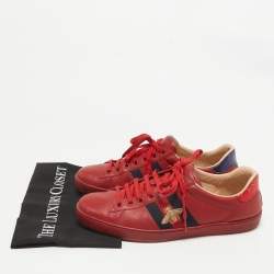 Gucci Red Leather Web Ace Sneakers Size 44.5