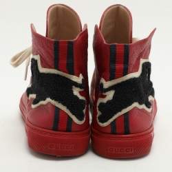 Pre Owned Gucci Red Leather Panther High Top Sneakers Size 41.5