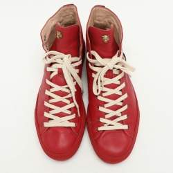 Pre Owned Gucci Red Leather Panther High Top Sneakers Size 41.5