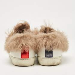 Gucci White Fur and Leather Ace Low Top Sneakers Size 40