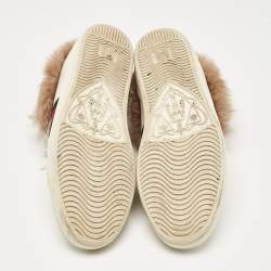 Gucci White Fur and Leather Ace Low Top Sneakers Size 40