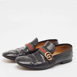 Gucci Black Leather GG Marmont Loafers Size 44