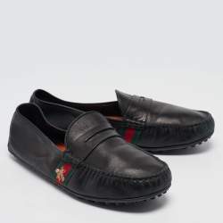 Pre Owned Gucci Black Leather Driver Loafers Size 43.5