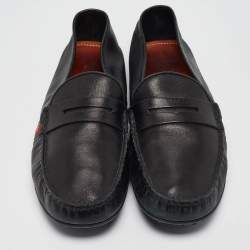 Pre Owned Gucci Black Leather Driver Loafers Size 43.5