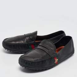 Pre Owned Gucci Black Leather Driver Loafers Size 43.5