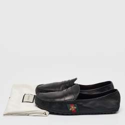 Pre Owned Gucci Black Leather Driver Loafers Size 43.5