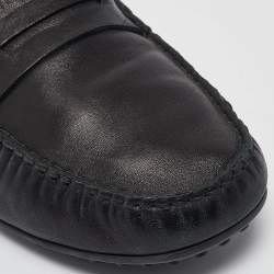 Pre Owned Gucci Black Leather Driver Loafers Size 43.5