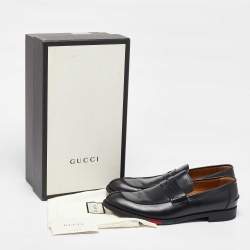 Pre Owned Gucci Black Leather Slip on Loafers Size 43