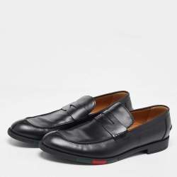 Pre Owned Gucci Black Leather Slip on Loafers Size 43