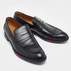 Pre Owned Gucci Black Leather Slip on Loafers Size 43