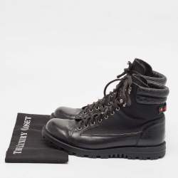 Pre Owned Gucci Black Leather and Mesh Combat Boots Size 43.5