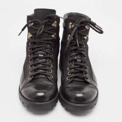Pre Owned Gucci Black Leather and Mesh Combat Boots Size 43.5