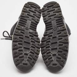 Pre Owned Gucci Black Leather and Mesh Combat Boots Size 43.5