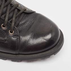 Pre Owned Gucci Black Leather and Mesh Combat Boots Size 43.5