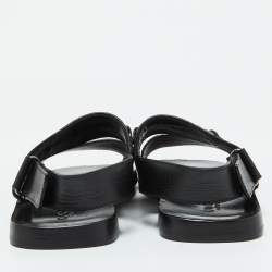 Pre Owned Gucci Black Leather Horsebit Web Flat Sandals Size 42